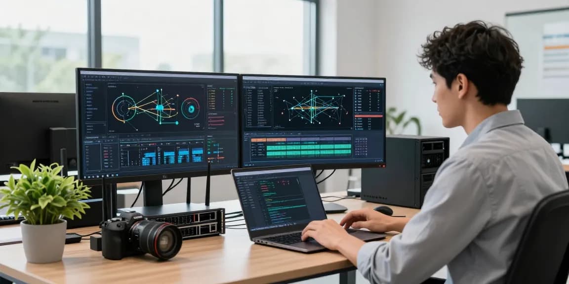 快连's advanced networking solutions showcased in a professional tech workspace, emphasizing connectivity and innovation.