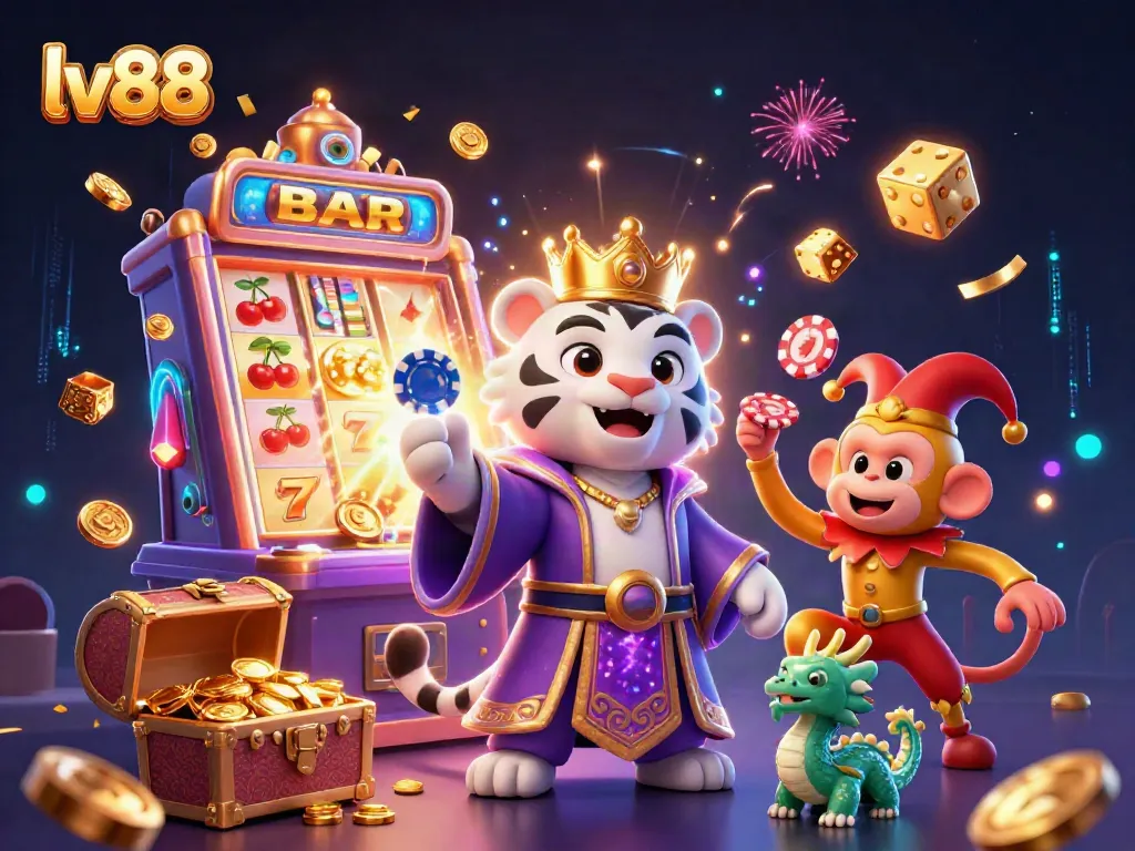 Experience thrilling gaming with lv88: vibrant scene of characters and jackpot elements in a lively casino