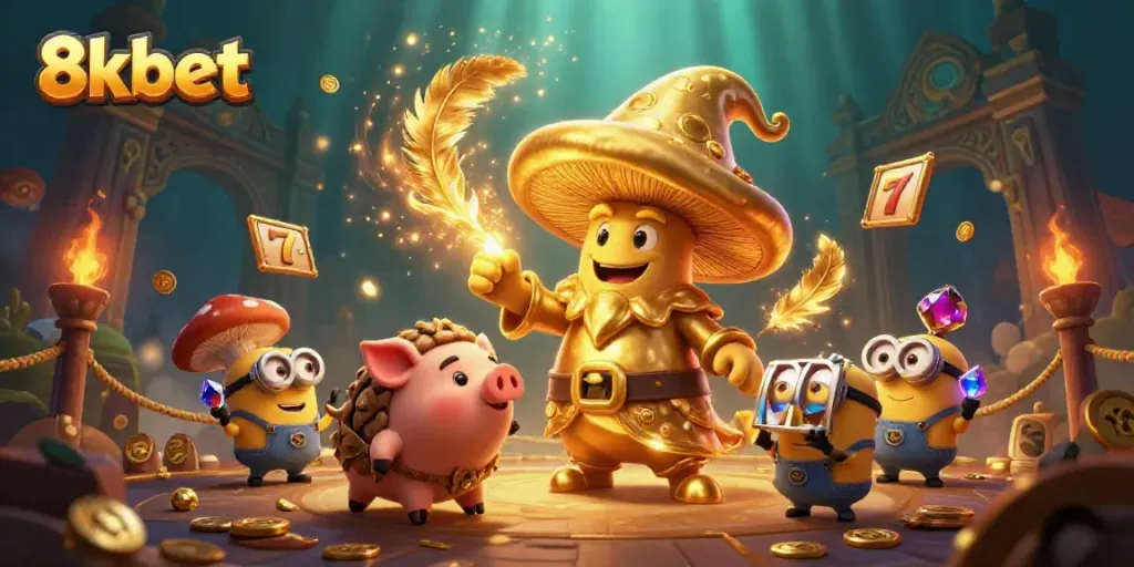 Engage with 8xbet's lively casino scene featuring magical characters and slot themes.