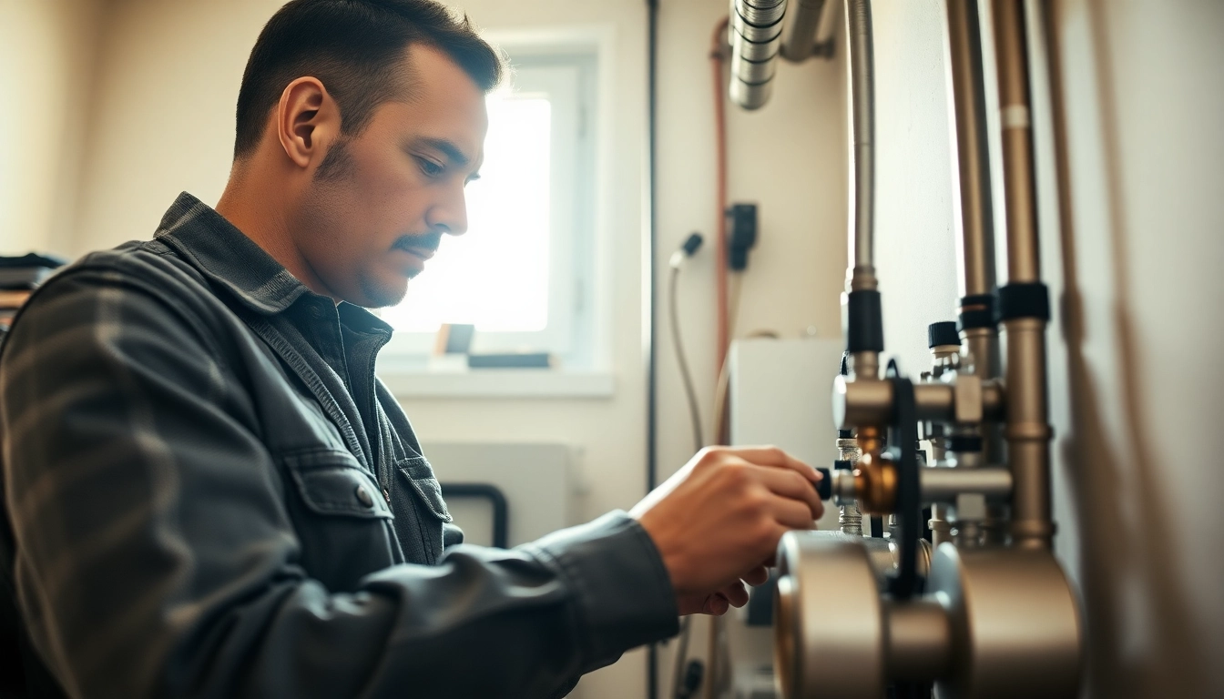 Gas fitter north shore repairing a residential heating system with tools and focused expertise.