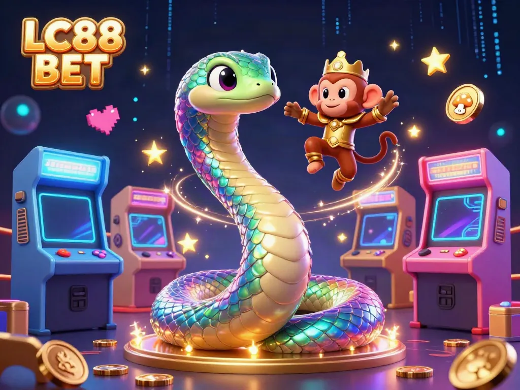 Engage with LC88 BET's vibrant gaming atmosphere featuring colorful characters and arcade elements.