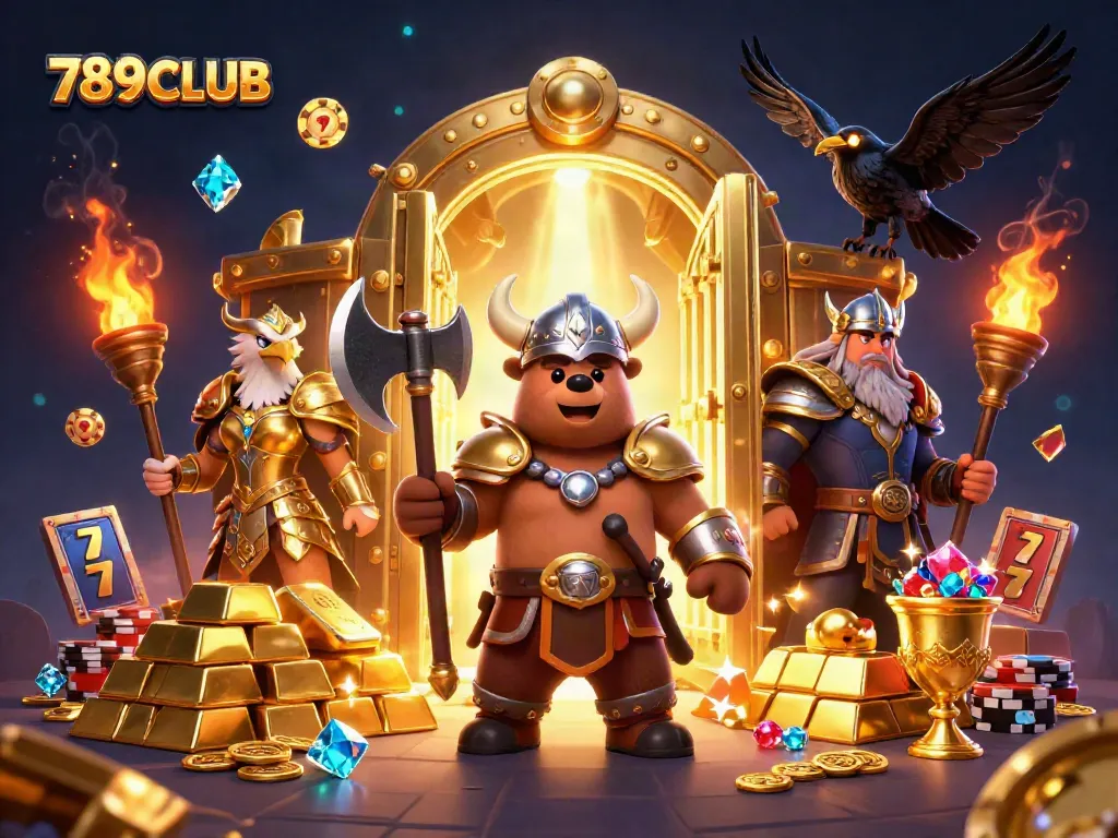Engage with 789CLUB's thrilling gaming adventures featuring a Viking bear and epic treasures.