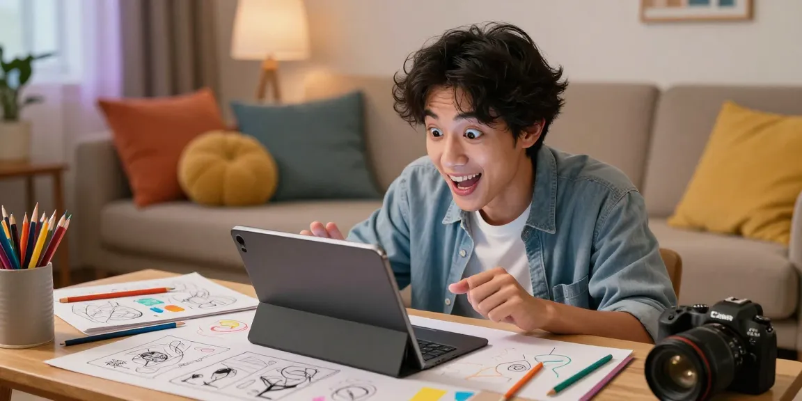Person interacting with nsfw character ai on tablet, showcasing a vibrant creative space.