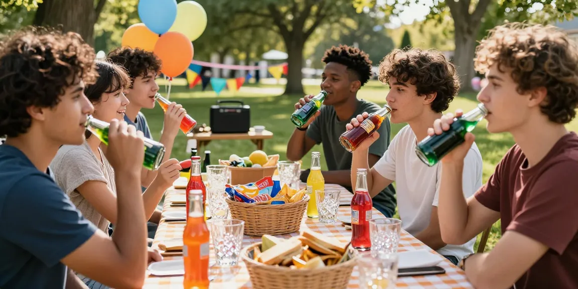 Soda pop tasting event with friends sampling flavors outdoors