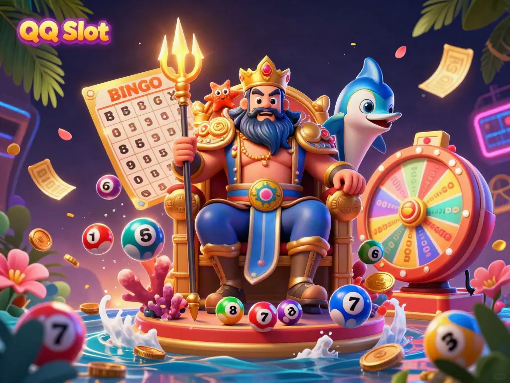 Experience thrilling QQ Slot action with Neptune, vibrant lottery elements, and rich casino visuals.