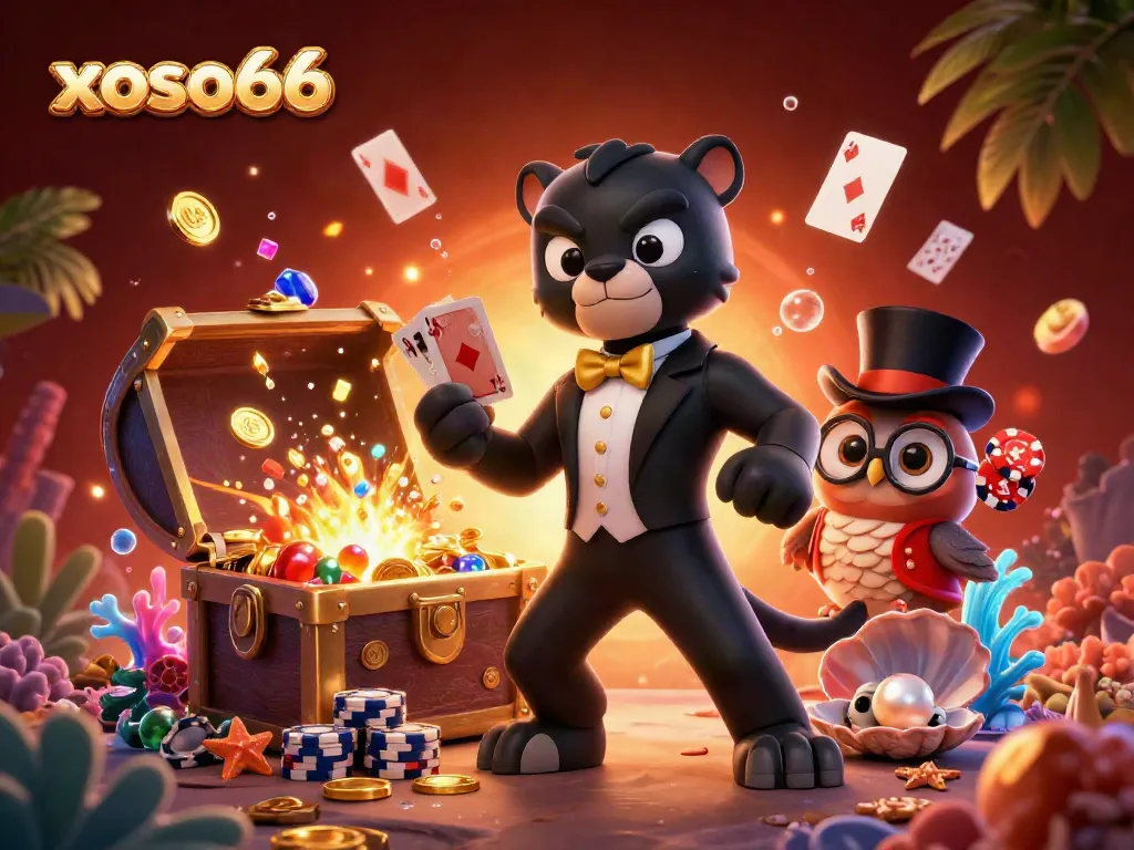 Engage in thrilling card games with xoso66, featuring a tuxedo-clad panther, a monocle owl, and a lucky mouse.