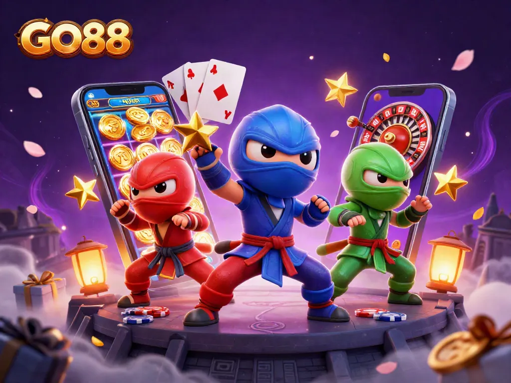 Experience GO88 with vibrant gaming action in a dynamic 3D casino scene featuring exciting game elements.