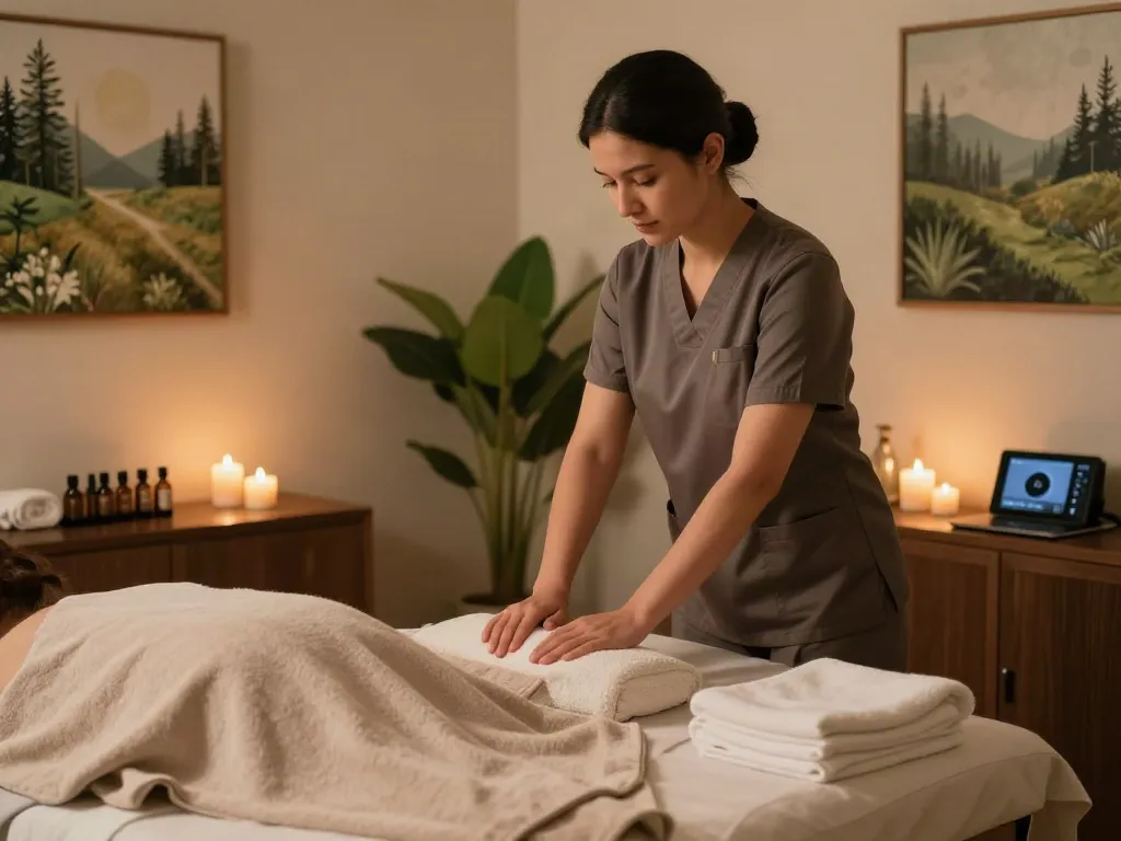 Relaxation room for 화성출장마사지 therapy with soothing ambiance and professional setup.