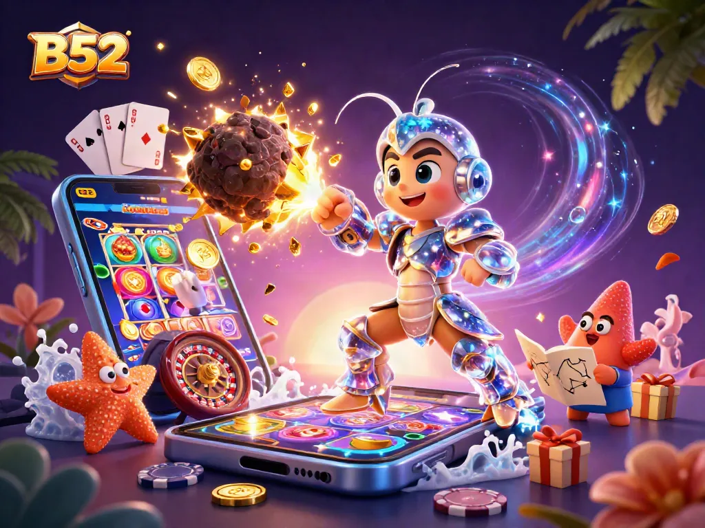 Experience the thrilling B52 gameplay with vibrant characters and exciting casino elements.