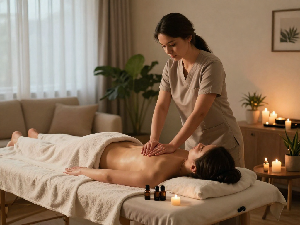 Professional home massage experience with 부천출장안마 therapist providing relaxation in cozy setting.