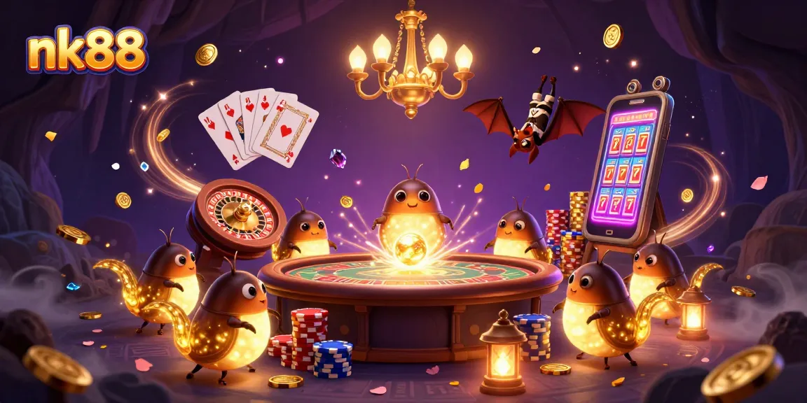 Experience nk88's magical casino with glowing characters and vibrant gaming elements.