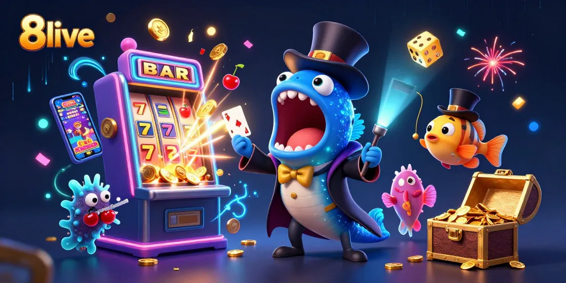 Engage with exciting 8live casino games as a magical trio performs thrilling acts.