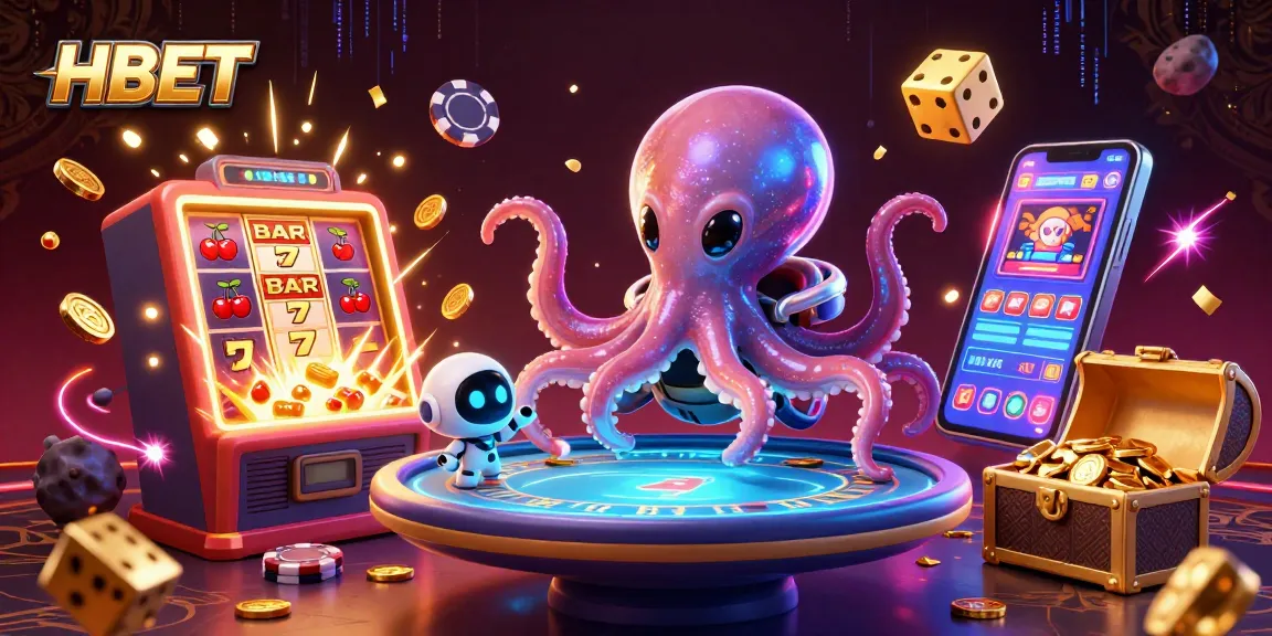 Experience the thrill of HBET with a dazzling alien-themed casino illustration filled with games and excitement.