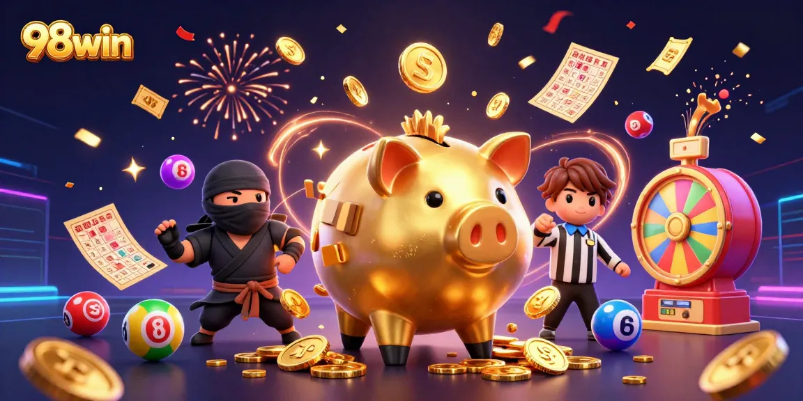 Experience thrilling gameplay with 98win's vibrant casino scene featuring dynamic characters and exciting winning actions.