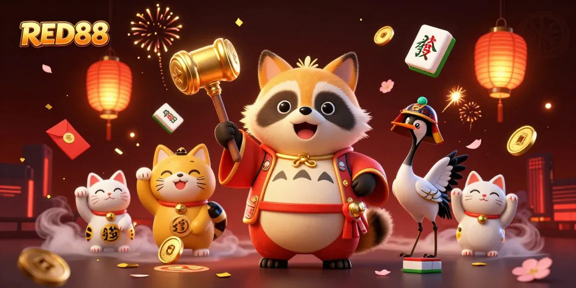 Experience thrilling gameplay at RED88 with vibrant 3D elements and characters celebrating luck.
