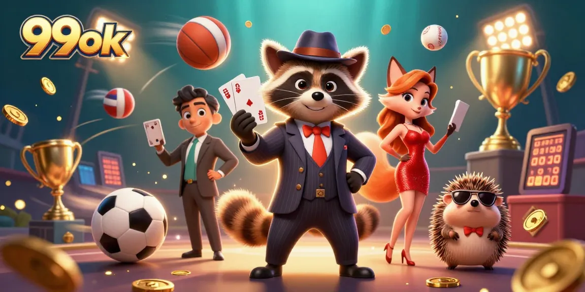 Engage with the thrilling 99ok casino experience featuring a raccoon, fox, and hedgehog.
