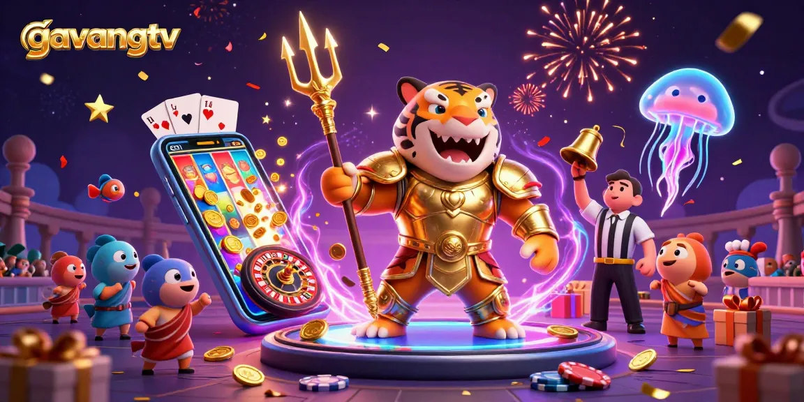 Experience thrilling action with GavangTV's underwater casino scene featuring a tiger shark and exciting gaming elements.