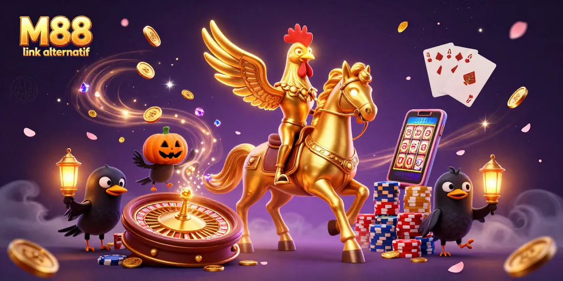 Experience M88 link alternatif with vibrant casino action featuring dynamic 3D characters and shimmering game elements.