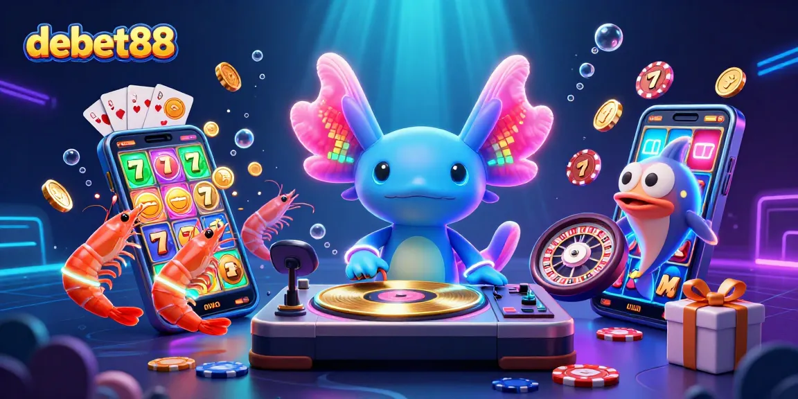 Experience the excitement of debet88 with vibrant casino-themed underwater scene featuring colorful slot games and engaging characters.