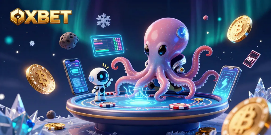 Engage with OXBET's vibrant alien poker scene showcasing crypto elements and playful entertainment.