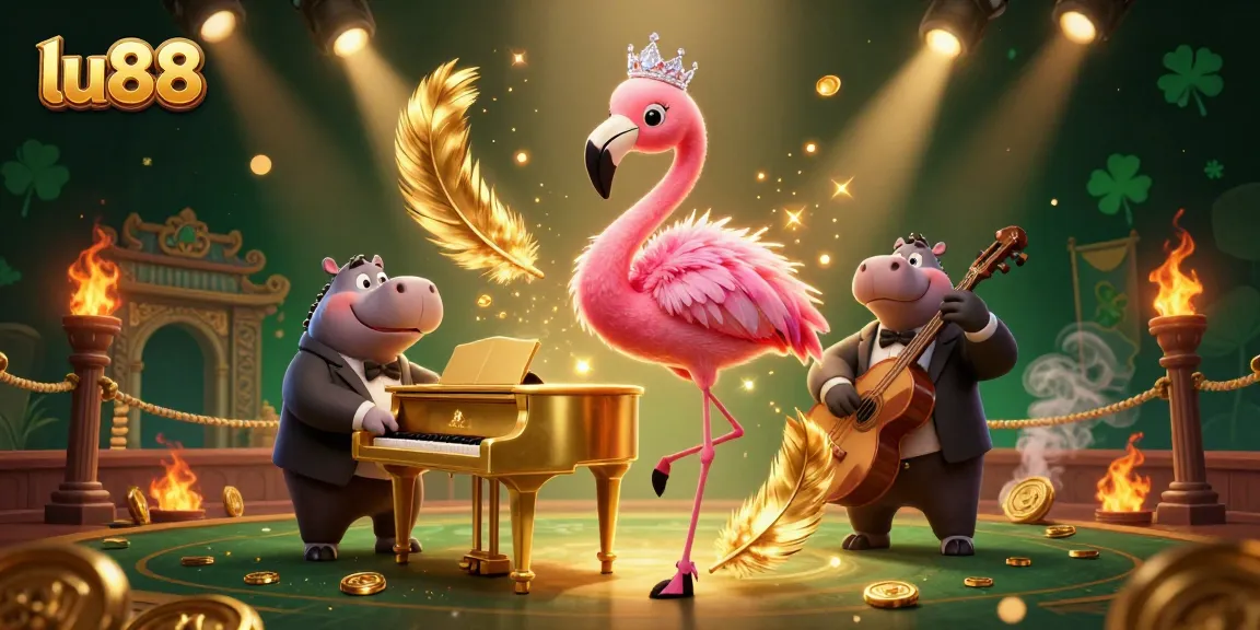 Join the excitement at LU88 with vibrant casino elements and lively characters in a dynamic gaming scene.