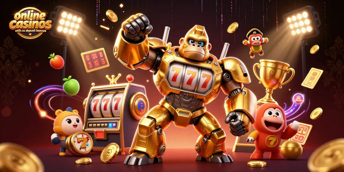 Engage with online casinos with no deposit bonuses through vibrant 3D illustrations of slot machines and gaming elements.